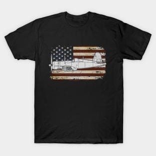 F4U Corsair US Airplane Aircraft Plane American Retro Flag T-Shirt